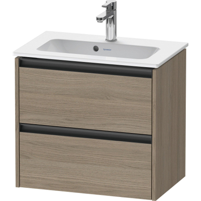 Duravit Ketho 2 meuble bas pour lavabo avec 2 tiroirs 61x39x54,9cm avec poignées chêne anthracite terra mat