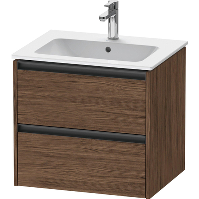 Duravit ketho 2 meuble sous lavabo avec 2 tiroirs 61x48x55cm avec poignées anthracite noyer foncé mat