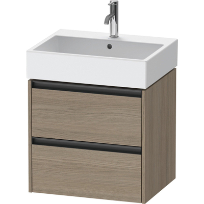Duravit Ketho.2 Wastafelonderbouwkast - met 2 laden - 58.4x46x54.9cm - met grepen antraciet - eiken terra mat