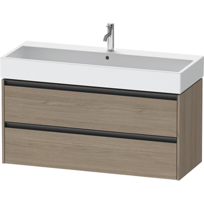 Duravit Ketho 2 meuble sous-lavabo avec 2 tiroirs pour lavabo simple 118.4x46x54.9cm avec poignées chêne anthracite terra mat