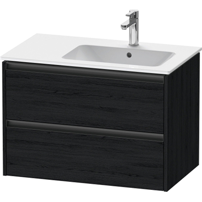 Duravit Ketho.2 Wastafelonderbouwkast - met 2 laden - voor waskom rechts - 81x48x54.9cm - met grepen antraciet - eiken zwart mat