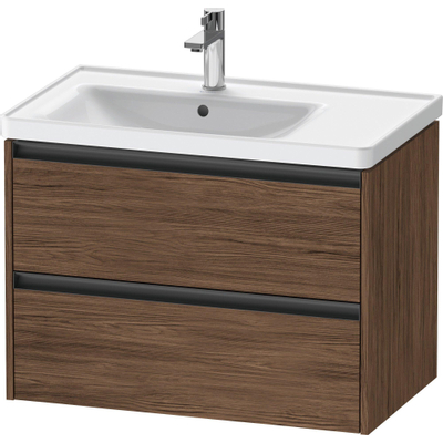 Duravit Ketho.2 Wastafelonderbouwkast - met 2 laden - voor waskom links - 78.4x45.5x54.9cm - met grepen antraciet - donker noten mat