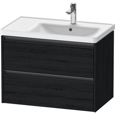 Duravit Ketho.2 Wastafelonderbouwkast - met 2 laden - voor waskom rechts - 78.4x45.5x54.9cm - met grepen antraciet - eiken zwart mat