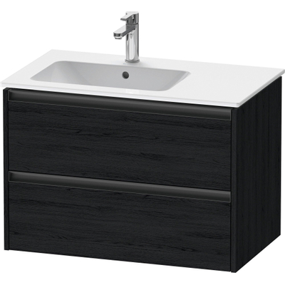 Duravit Ketho.2 Wastafelonderbouwkast - met 2 laden - voor waskom links - 81x48x54.9cm - met grepen antraciet - eiken zwart mat
