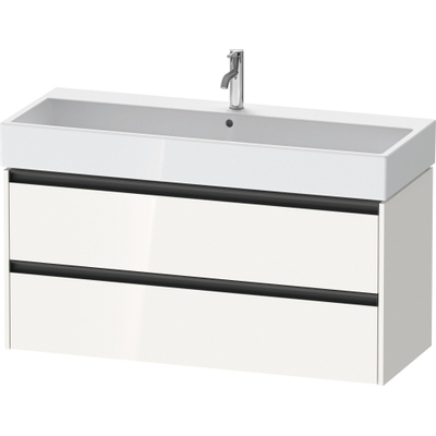 Duravit Ketho 2 wastafelonderbouwkast met 2 laden voor enkele wastafel 118.4x46x54.9cm met grepen antraciet hoogglans wit