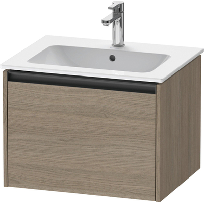 Duravit Ketho.2 Wastafelonderbouwkast - met 1 lade - 61x48x44cm - met greep antraciet - eiken terra mat