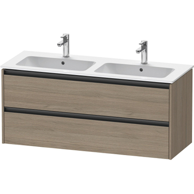 Duravit Ketho.2 Wastafelonderbouwkast - met 2 laden - voor dubbele wastafel - 128x48x55cm - met grepen antraciet - eiken terra mat