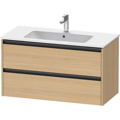 Duravit ketho 2 meuble sous lavabo avec 2 tiroirs 101x48x55cm avec poignées anthracite chêne naturel mat