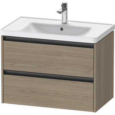 Duravit ketho meuble sous 2 lavabos avec 2 tiroirs 78.4x45.5x54.9cm avec poignées chêne anthracite terra matte