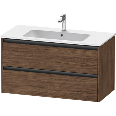 Duravit Ketho 2 meuble sous-lavabo avec 2 tiroirs 101x48x55cm avec poignées noyer foncé mat anthracite