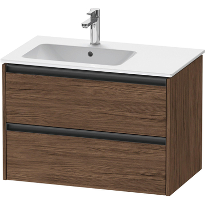 Duravit Ketho.2 Wastafelonderbouwkast - met 2 laden - voor waskom links - 81x48x54.9cm - met grepen antraciet - donker noten mat