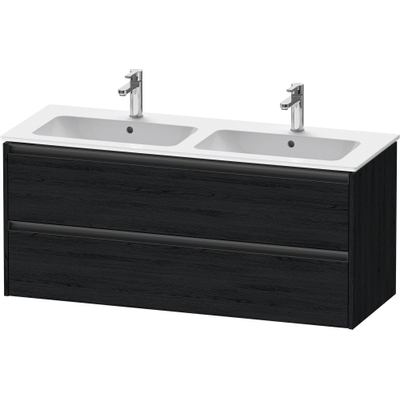 Duravit Ketho.2 Wastafelonderbouwkast - met 2 laden - voor dubbele wastafel - 128x48x55cm - met grepen antraciet - eiken zwart mat