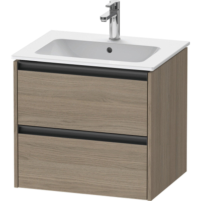 Duravit Ketho.2 Wastafelonderbouwkast - met 2 laden - 61x48x55cm - met grepen antraciet - eiken terra mat