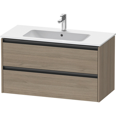 Duravit Ketho.2 Wastafelonderbouwkast - met 2 laden - 101x48x55cm - met grepen antraciet - eiken terra mat