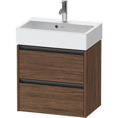 Duravit Ketho 2 Meuble sous-lavabo - 2 tiroirs - 58.4x39x54.9cm - poignées anthracite - noyer foncé mat