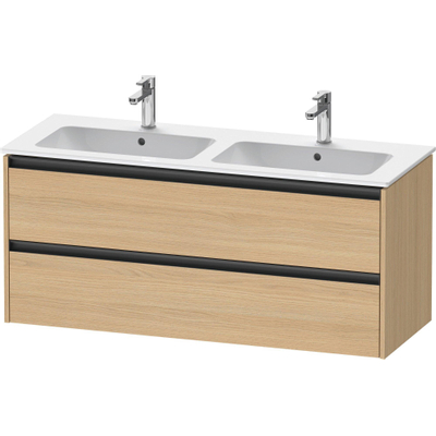 Duravit Ketho.2 Wastafelonderbouwkast - met 2 laden - voor dubbele wastafel - 128x48x55cm - met grepen antraciet - natuur eiken mat
