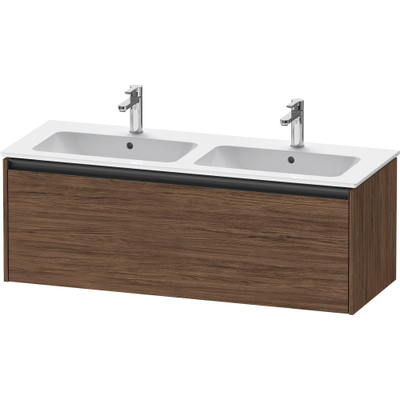 Duravit Ketho 2 meuble sous-lavabo avec 1 tiroir pour double lavabo 128x48x44cm avec poignée anthracite noyer foncé mat