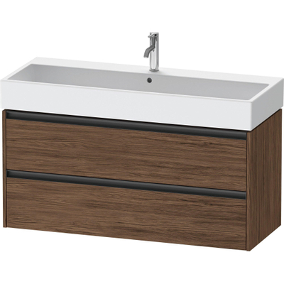 Duravit Ketho 2 wastafelonderbouwkast met 2 laden voor enkele wastafel 118.4x46x54.9cm met grepen antraciet donker noten mat