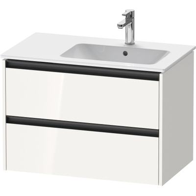 Duravit Ketho.2 Wastafelonderbouwkast - met 2 laden - voor waskom rechts - 81x48x54.9cm - met grepen antraciet - hoogglans wit