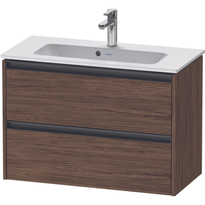 Duravit Ketho.2 Wastafelonderbouwkast - met 2 laden - 81x39x54.9cm - met grepen antraciet - donker noten mat