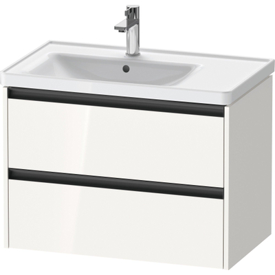 Duravit Ketho 2 meuble sous-lavabo avec 2 tiroirs pour vasque à poser à gauche 78.4x45.5x54.9cm avec poignées anthracite blanc brillant