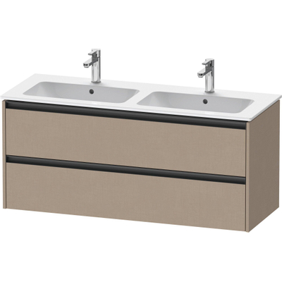 Duravit Ketho.2 Wastafelonderbouwkast - met 2 laden - voor dubbele wastafel - 128x48x55cm - met grepen antraciet - linnen mat