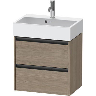 Duravit Ketho 2 Meuble sous-lavabo - 2 tiroirs - 58.4x39x54.9cm - poignées anthracite - chêne terra mat