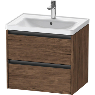 Duravit Ketho.2 Wastafelonderbouwkast - met 2 laden - 63.4x45.5x54.9cm - met grepen antraciet - donker noten mat