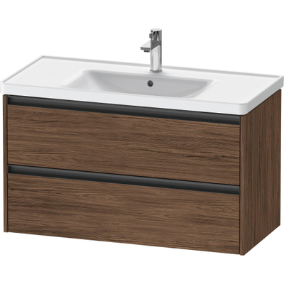 Duravit ketho 2 meuble sous lavabo avec 2 tiroirs 98.4x45.5x54.9cm avec poignées anthracite noyer foncé mat