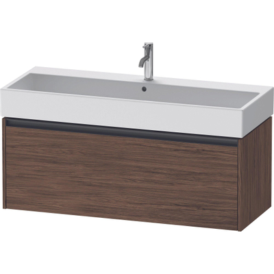 Duravit Ketho.2 Wastafelonderbouwkast - met 1 lade - voor enkele wastafel - 118.4x46x44cm - met greep antraciet - donker noten mat