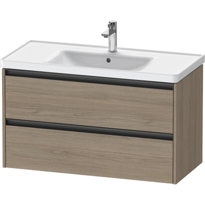 Duravit Ketho 2 meuble sous-lavabo avec 2 tiroirs 98,4x45,5x54,9cm avec poignées chêne Terra mat anthracite