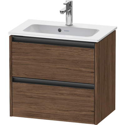 Duravit ketho 2 meuble sous lavabo avec 2 tiroirs 61x39x54.9cm avec poignées anthracite noyer foncé mate