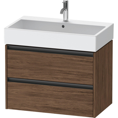 Duravit ketho meuble à 2 vasques avec 2 tiroirs 78.4x46x54.9cm avec poignées anthracite noyer foncé mate