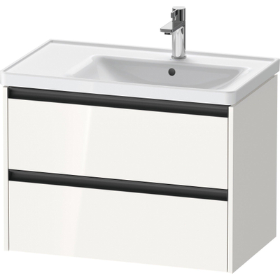 Duravit Ketho.2 Wastafelonderbouwkast - met 2 laden - voor waskom rechts - 78.4x45.5x54.9cm - met grepen antraciet - hoogglans wit