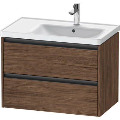 Duravit Ketho.2 Wastafelonderbouwkast - met 2 laden - voor waskom rechts - 78.4x45.5x54.9cm - met grepen antraciet - donker noten mat