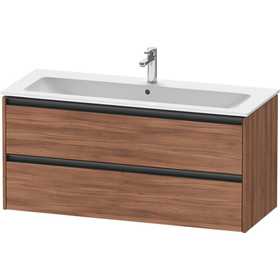 Duravit Ketho.2 Wastafelonderbouwkast - met 2 laden - voor enkele wastafel - 121x48x55cm - met grepen antraciet - noten mat