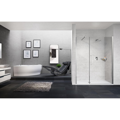 Novellini Young 2.0 GFL porte pivotante avec paroi fixe en ligne pour niche 117/121x200cm chrome/satiné
