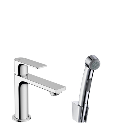 Hansgrohe Rebris e 1 greeps wastafelkraan - 110 bidette - handdouche en doucheslang - 160cm - zonder afvoer - hoogglans chroom