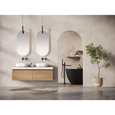 Looox furniture collection meuble de salle de bain 200cm 2 tiroirs 2 niches à siphon chêne massif montagnes / vieux gris