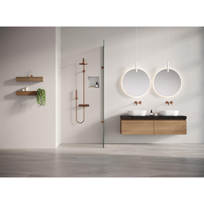 Looox furniture collection meuble de salle de bain 160cm 2 tiroirs 1 siphon niche à droite chêne massif kelya / vieux gris