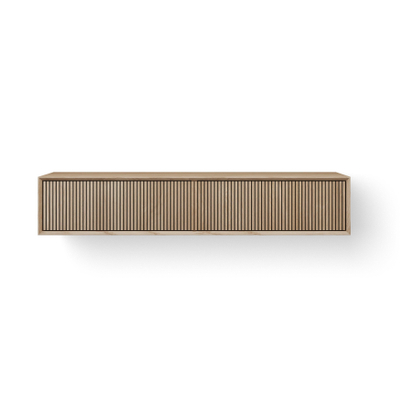 Looox Wooden Wastafelonderkast - ribbelfront verticaal - 2 lades - afvoer links en rechts - 160x30x46 cm - eiken