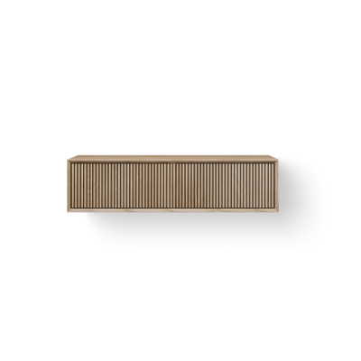 Looox Meuble sous lavabo en bois - façade à rainures verticales - 1 tiroir - évacuation à gauche et à droite - 100x30x46 cm - chêne