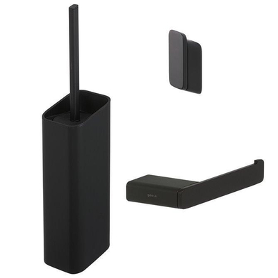 Geesa Shift Set d'accessoires de WC - Brosse de WC avec support - Porte-rouleau de toilette sans couvercle - Crochet à serviette - Noir
