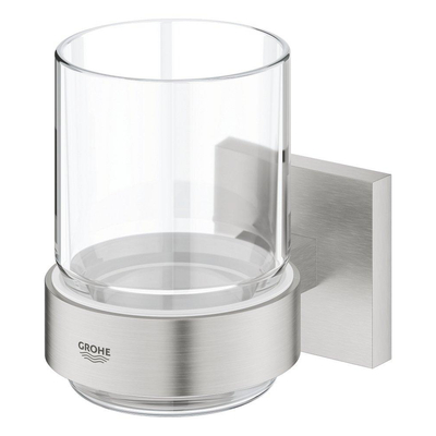 GROHE Start Cube Porte-brosse à dents - 9.5x10.6x7.2cm - avec verre - super acier