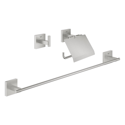 Grohe Start Cube accessoiresset 3-in-1 - closetrolhouder met klep - handdoekhaak - handdoekhouder 60cm - Supersteel (RVS)