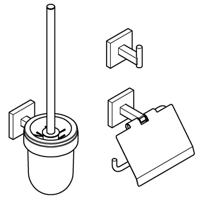 Grohe Start Cube Accessoireset 3-in-1 - closetrolhouder met klep - handdoekhaak - closetborstelgarnituur met glazen inzet - chroom
