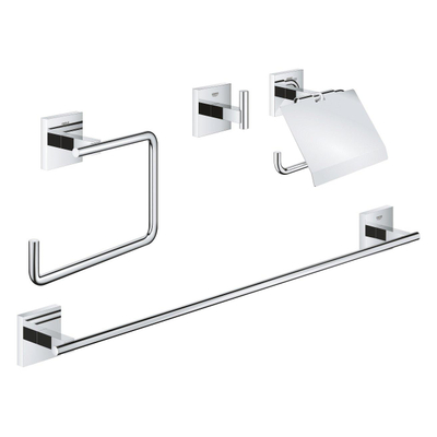 Grohe Start Cube set d'accessoires 4-en-1 - porte-rouleau WC - avec couvercle - crochet à serviette - anneau à serviette - porte-serviette 60cm - chrome