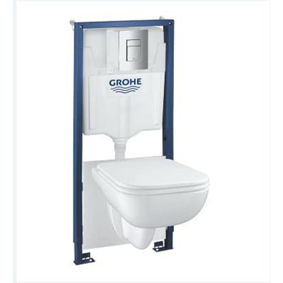 Grohe Start Edge Pack WC avec réservoir encastrable - plaque de commande DualFlush - WC suspendu à fond creux - abattant avec couvercle frein de chute - Bleu/blanc