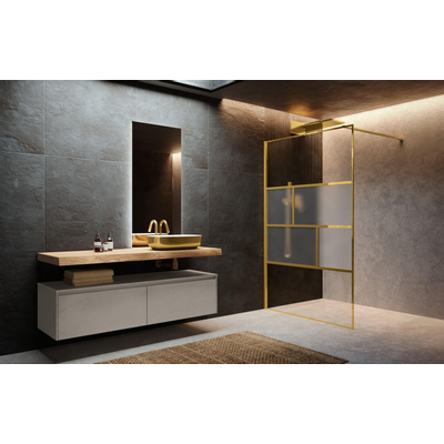 Novellini H art Douche à l'italienne - 90x200cm - Verre strié linea 2 - Or brossé (goud)