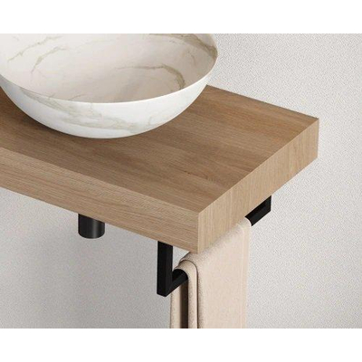 Looox Wood collection Duo étagères murales 100x46cm - 2 pièces - Avec porte-serviettes noir mat - chêne massif Old grey